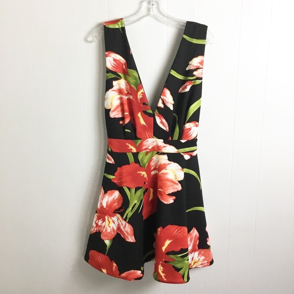 Moncaco Black & Red Plus Size Floral Dress 1X